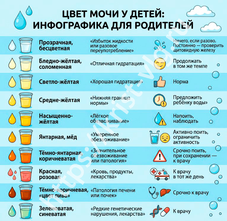 цвет мочи у детей таблица сравнения и что делать